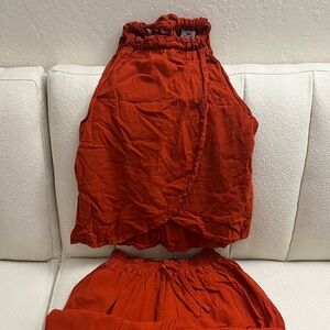 Rust orange Sleeveless Top and bottom Set